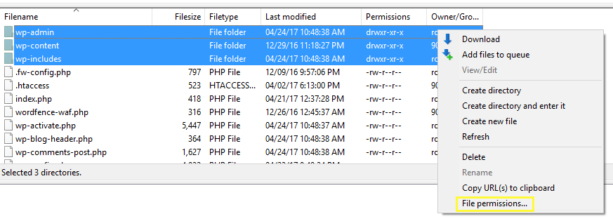 یافتن گزینه file permissions.