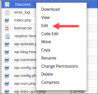 فایل htaccess. را در سی پنل ویرایش کنید.