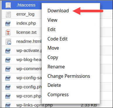 فایل htaccess. را در سی پنل دانلود کنید.