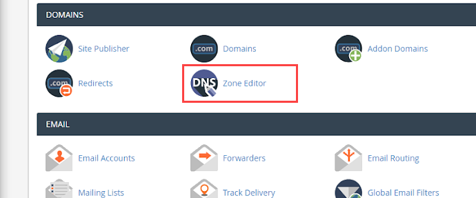 ویرایشگر DNS Zone را در سی پنل پیدا کنید.